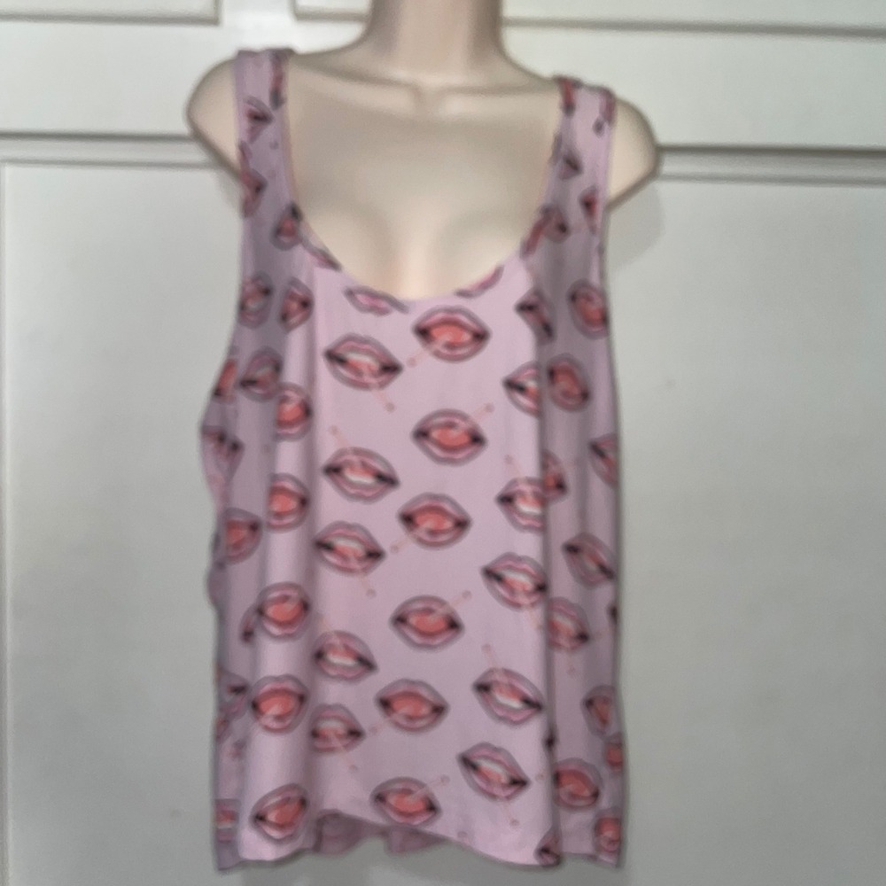 Breakfast in Bed plus Tank Top lollipop Lips Print Racerback light Pink Top 3X